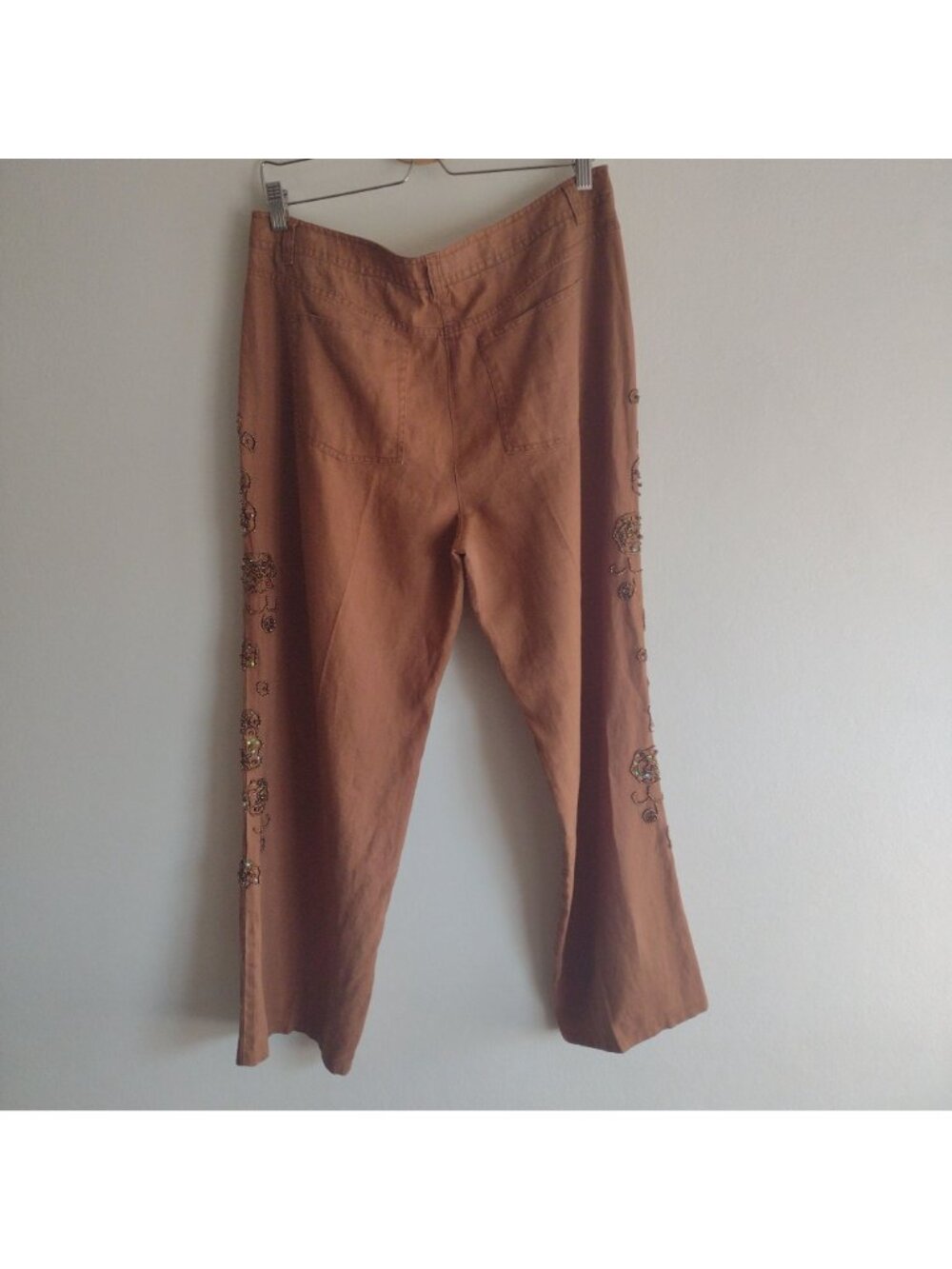 Vintage Y2K Linen Pants w Sequin Embellishments XL Mifaesia Sienna Trousers - Picture 9 of 12